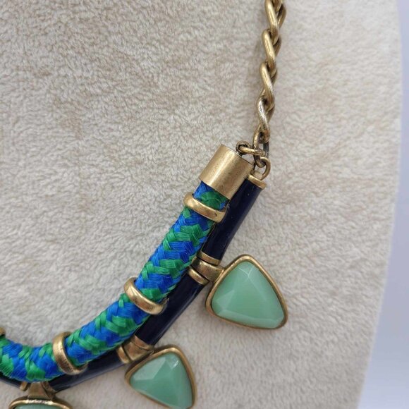 J Crew Enamel Rope Corded Aqua Blue Mint Green Resin Gold Tone Necklace - Picture 7 of 13
